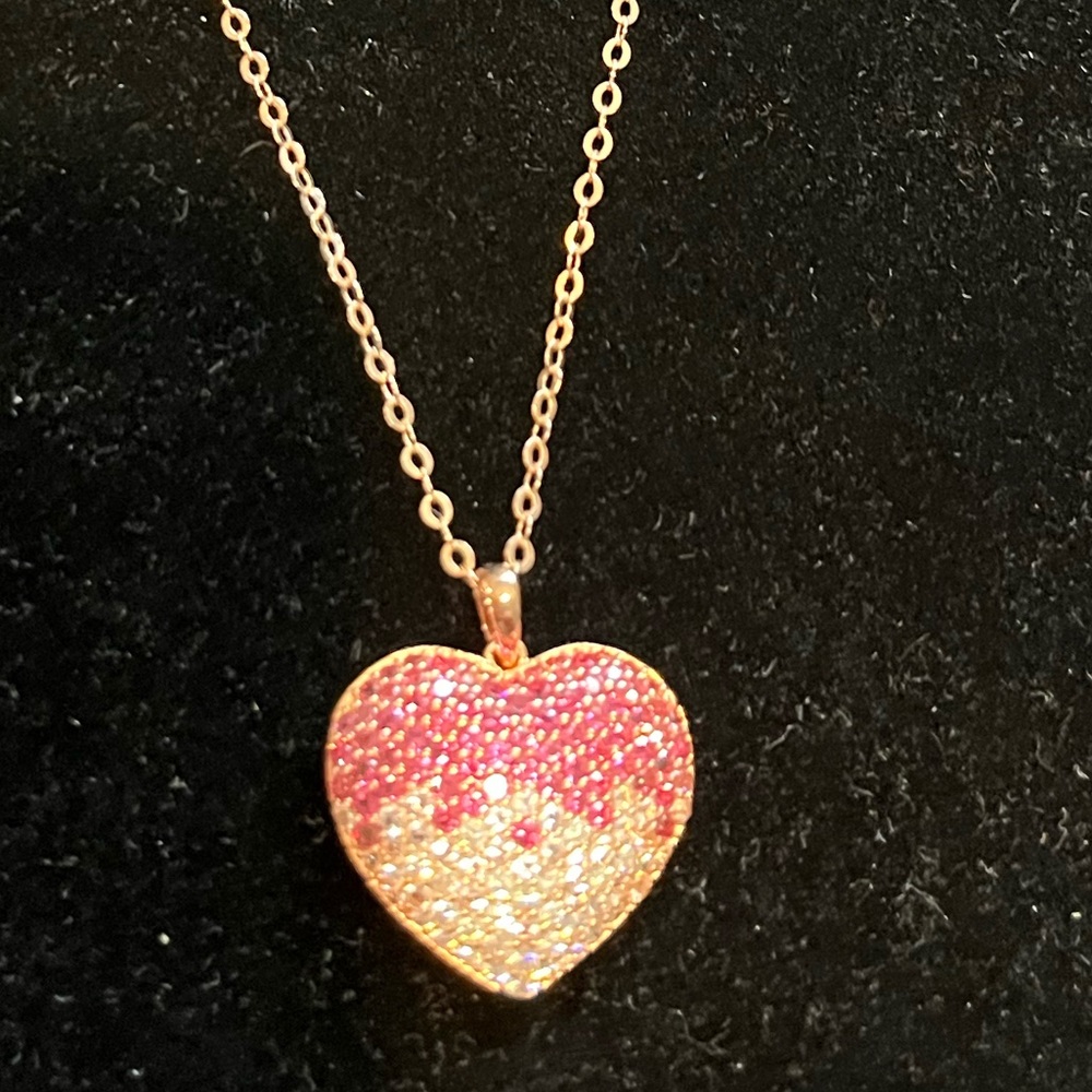 14 k Rose Gold over silver HEART With ombré CZ’s from Pink-White VALENTINE’S